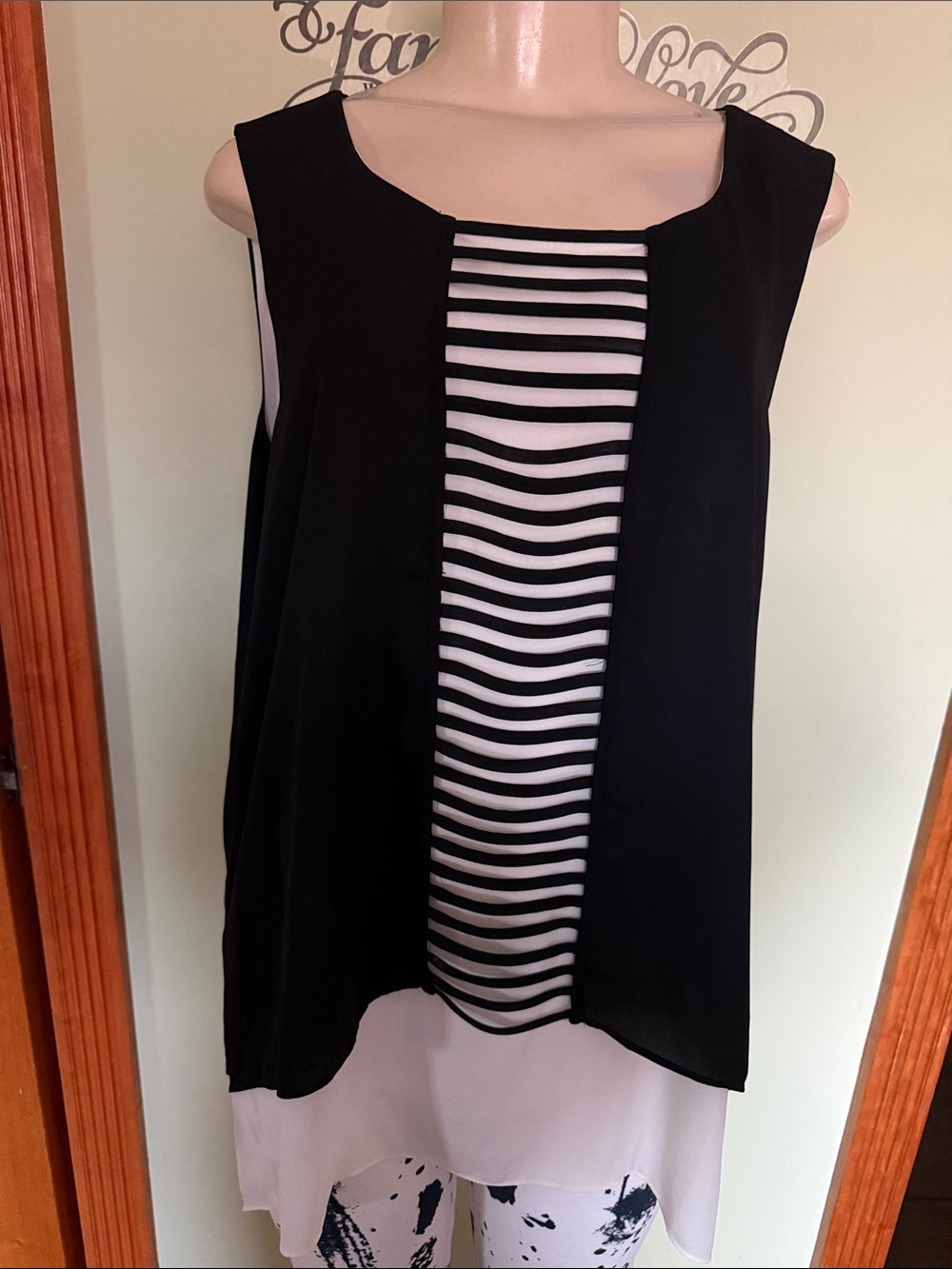 Alfani Black Tank Top with White Striped Center Panel